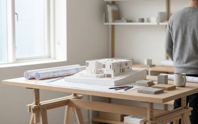 Maquette d'architecture sur une table à dessin