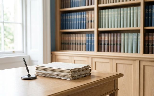 Dossiers juridiques devant une bibliothèque