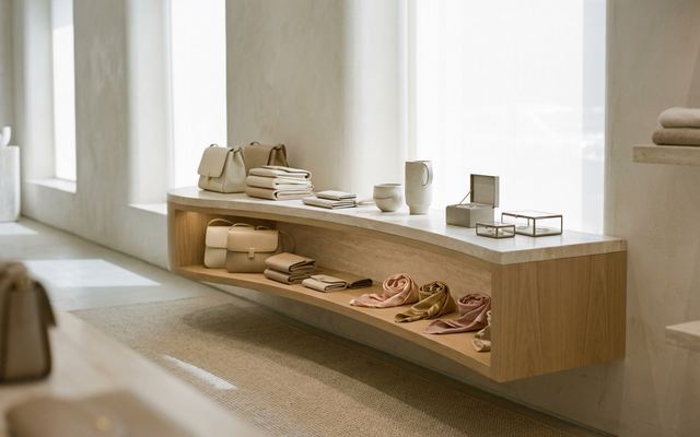 Présentoir de maroquinerie dans une boutique